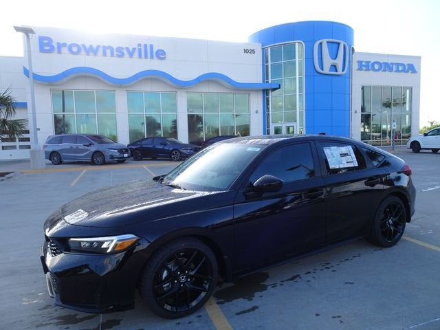 2026 Honda Civic Hatchback Sport in Crystal Black — front three-quarter view