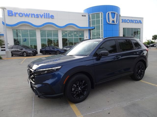 2026 Honda CR-V Hybrid Sport-L in Canyon River Blue Metallic — front three-quarter view